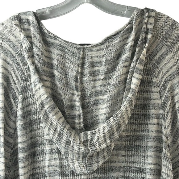 Poof Women's M Gray Striped Hooded Sweater with Fringe Trim - Picture 6 of 8